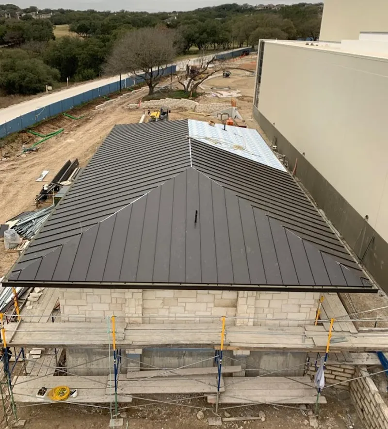 Metal roof new construction with scaffolding in Vallejo